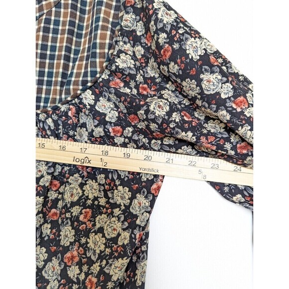 POL Shirt Womens Small Black Floral Tiered Button Up Boho Cottagecore Blouse - Picture 12 of 13